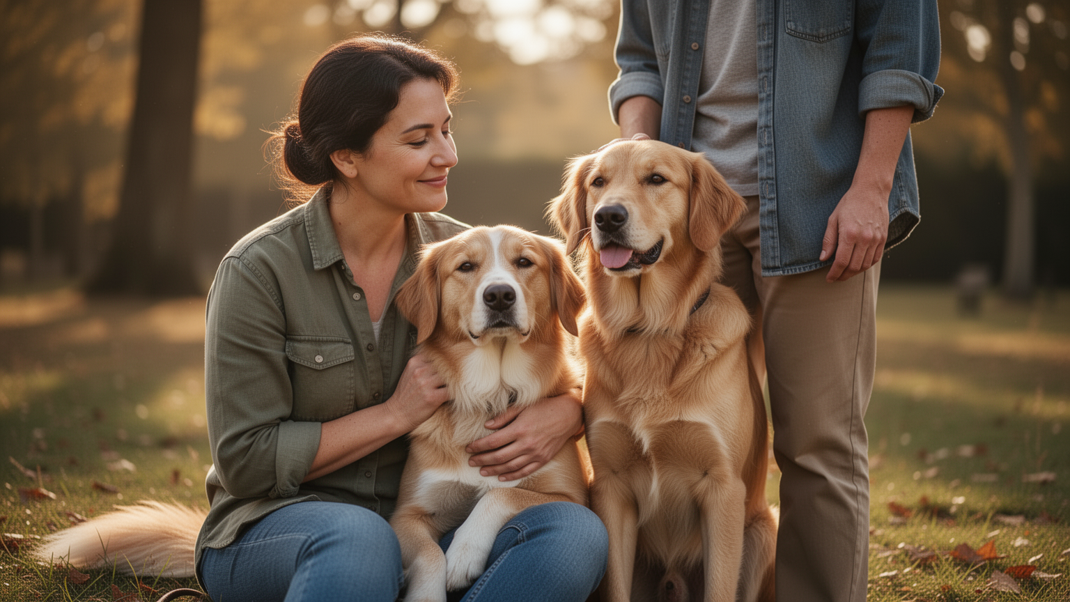 Dog owner and dog in a calm, caring moment together