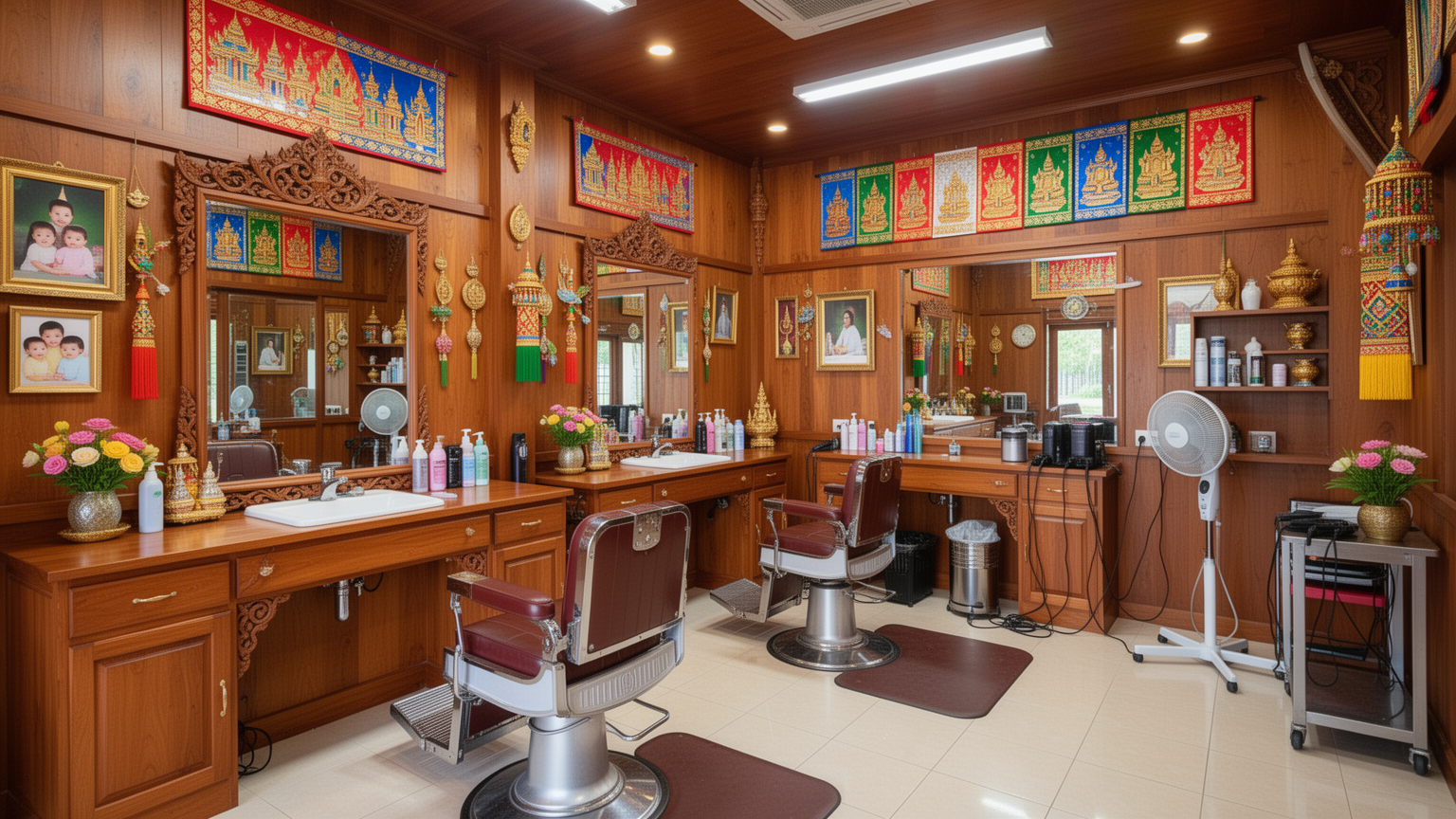 Two different Thai pet grooming salon interiors showing clean, professional facilities