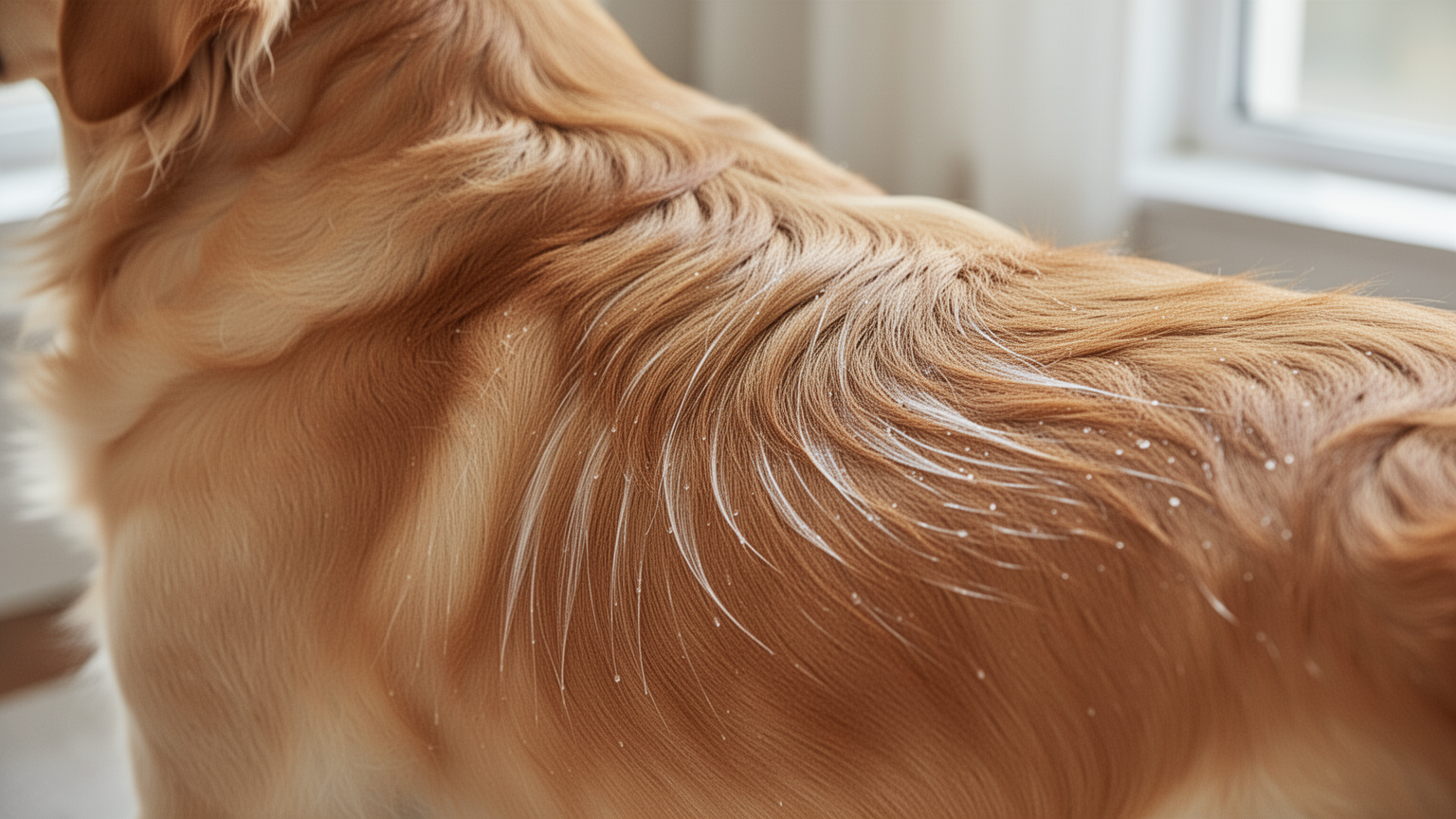 Close-up of a dog's freshly groomed coat showing healthy shine and texture.